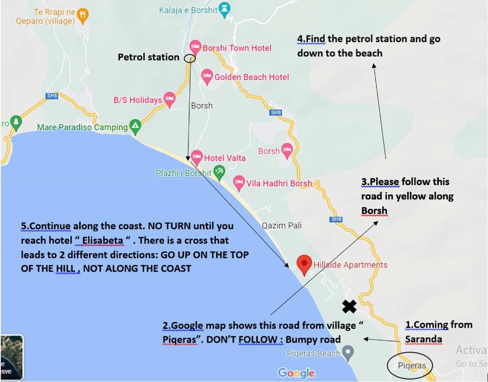 a map of where to stay in positano at Hillside Apartments in Borsh