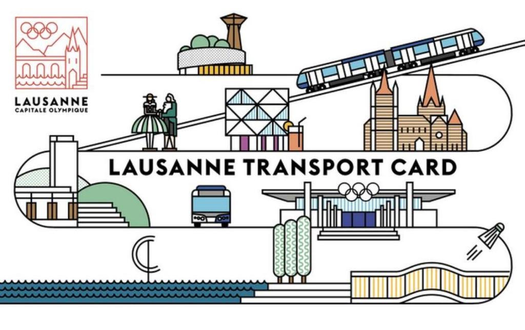 a set of landmarks oflevantine transport cards with a train and cities at Hôtel du Port in Lausanne