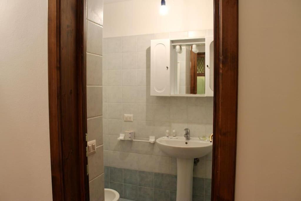 łazienka z umywalką i lustrem w obiekcie Cute Apartment Near Santa Croce we Florencji