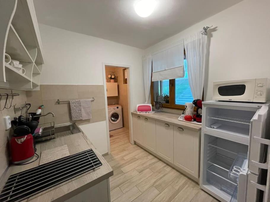 Kuchyň nebo kuchyňský kout v ubytování Srní- Červený byt/ dvojdomek u hotelu Vydra