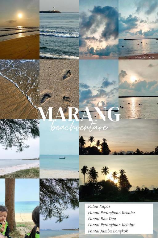 a collage of photos of the beach with the words marine remembering at Hidden Homestay in Marang