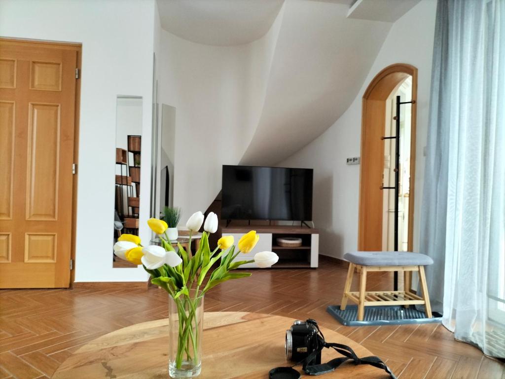 Televízia a/alebo spoločenská miestnosť v ubytovaní Sakura Studio Apartment
