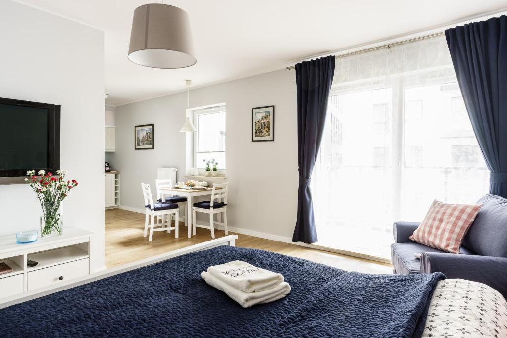 Televízia a/alebo spoločenská miestnosť v ubytovaní Flatbook - City Center SPA Apartments Motlawa