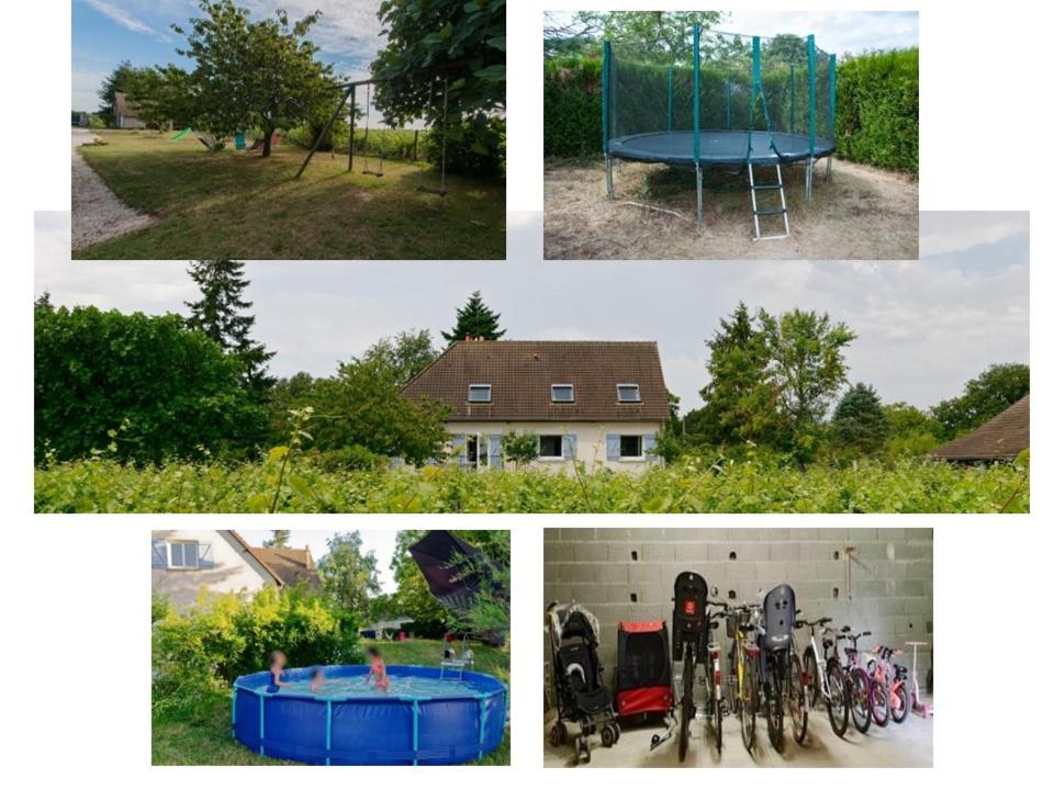 un collage de photos d'une maison et d'un trampoline dans l'établissement Chez Lucie en Touraine, à Montlouis-sur-Loire