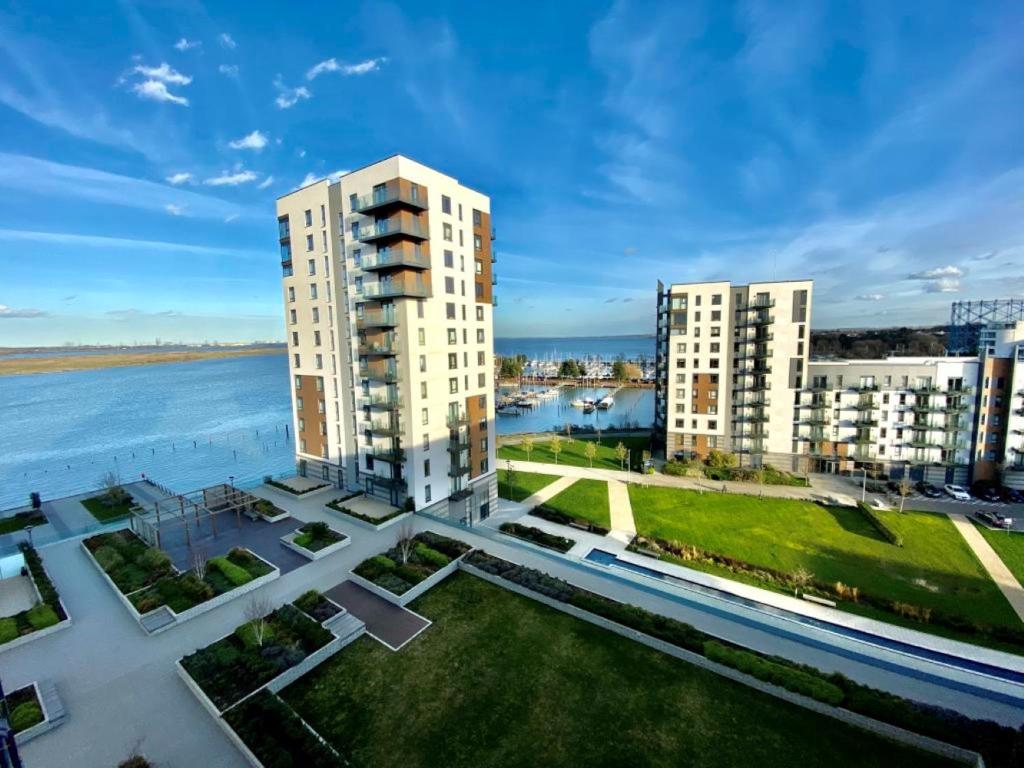 an aerial view of two tall buildings next to the water at Kent Breath-taking VIEW 2BD/2BA with Free Parking in Kent