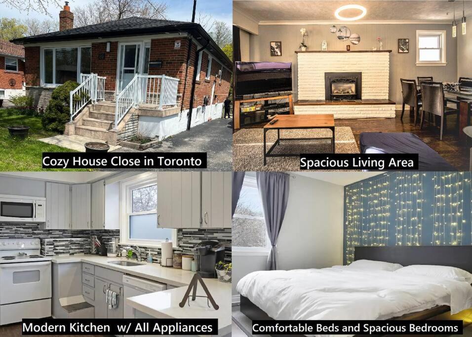 a collage of four pictures of a house at Charming Cozy Ravine Home Mins to Parks & Lake Entire House in Toronto