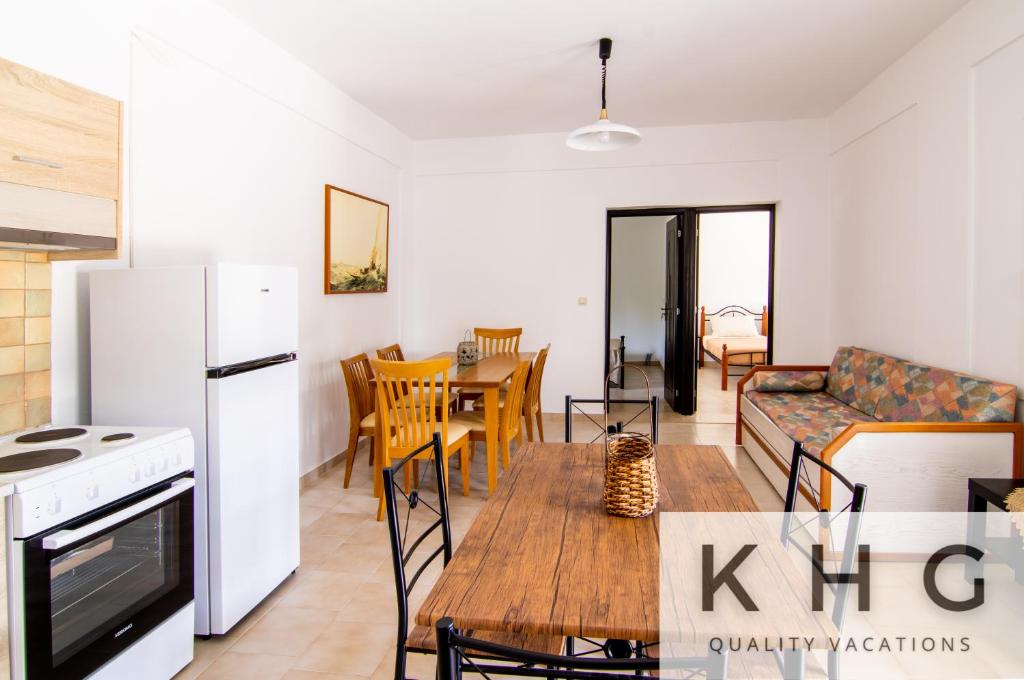 Kuchyň nebo kuchyňský kout v ubytování Irene apartment in Vlachata village!