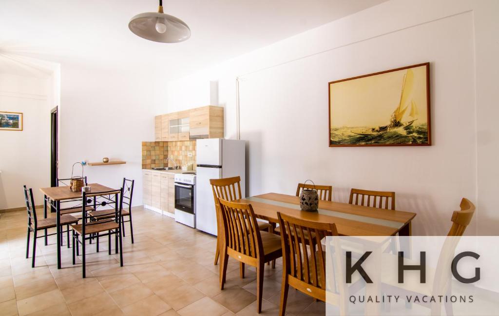 Kuchyň nebo kuchyňský kout v ubytování Irene apartment in Vlachata village!