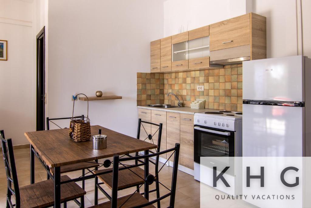 Kuchyň nebo kuchyňský kout v ubytování Irene apartment in Vlachata village!