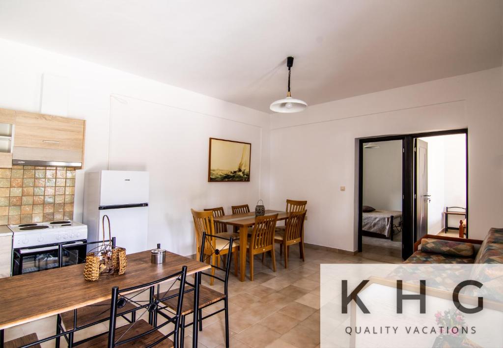 Kuchyň nebo kuchyňský kout v ubytování Irene apartment in Vlachata village!