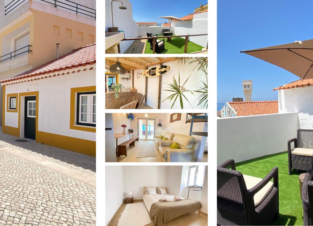 a collage of photos of a house at Casa da Torre - BBQ and Terrace in Santa Cruz
