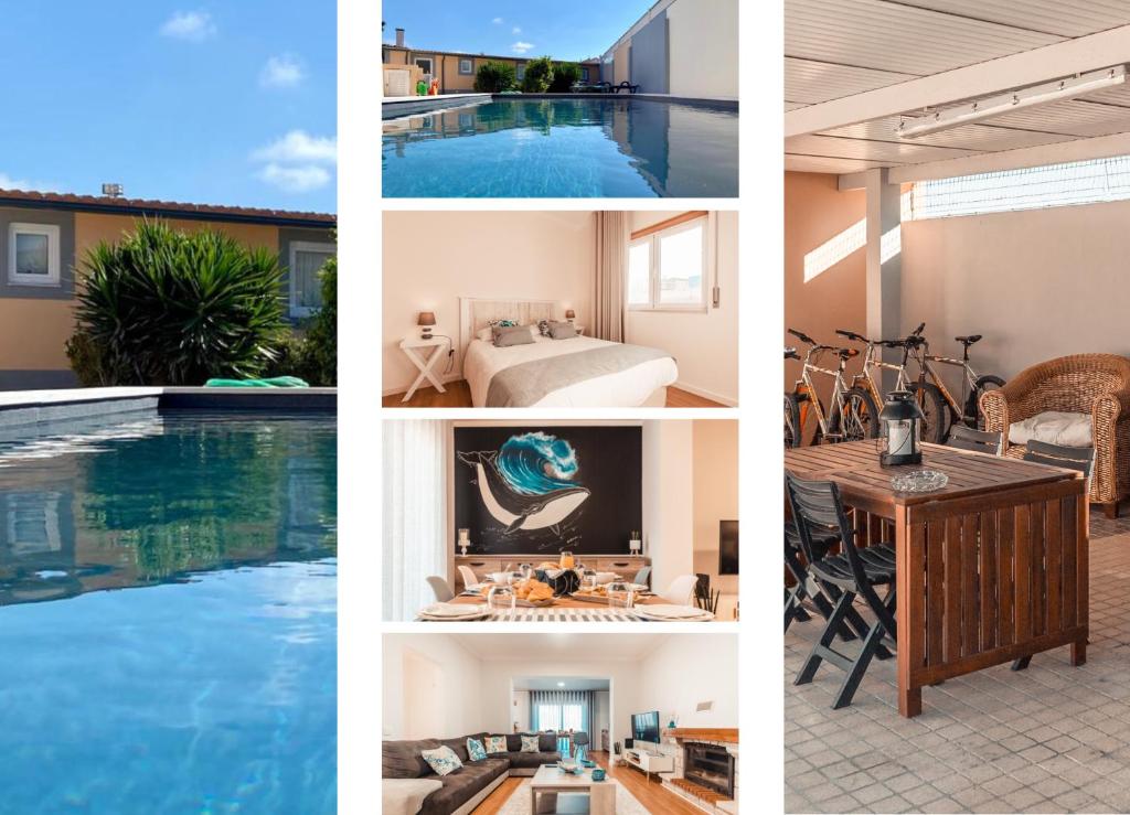a collage of pictures of a house with a swimming pool at Baleia Atlantic - Piscina in Santa Cruz