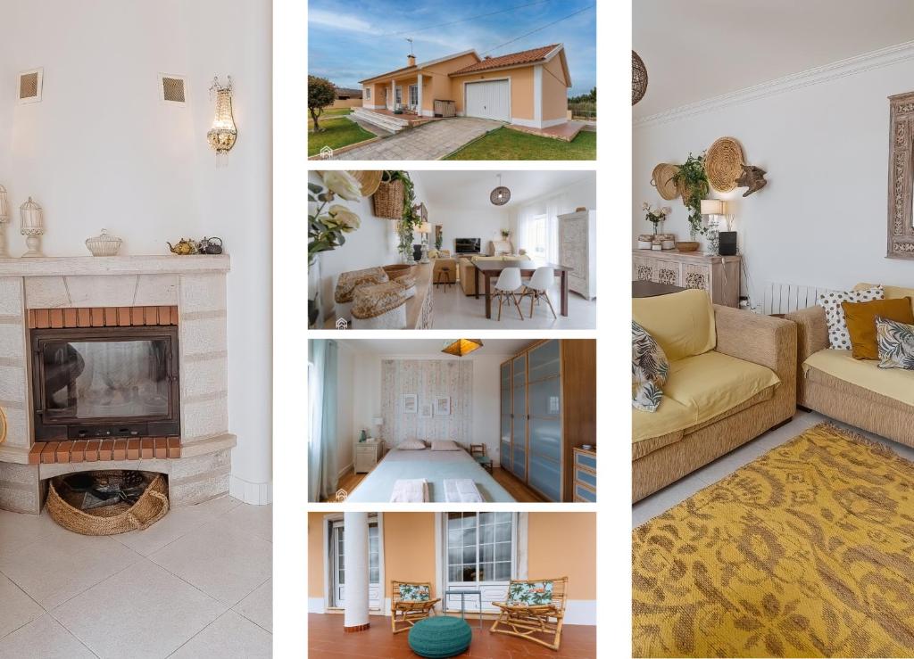 un collage de cuatro fotos de una sala de estar en Casa do Avô Zé - Silveira - Santa Cruz, en Santa Cruz