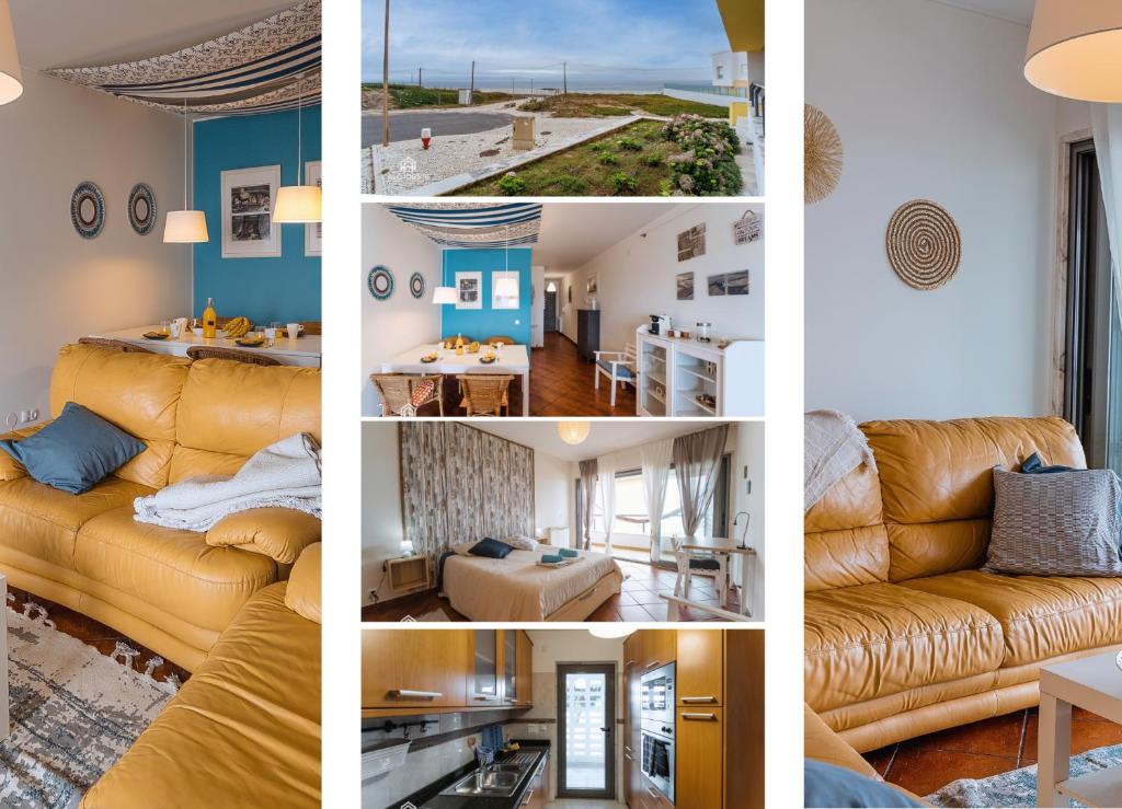 un collage de quatre photos d'un salon dans l'établissement Sun Wave Apartment - Santa Cruz, à Santa Cruz