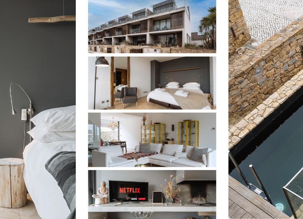 un collage de fotos de un hotel y una habitación en Quaint & Chic Seaside Villa, en Santa Cruz