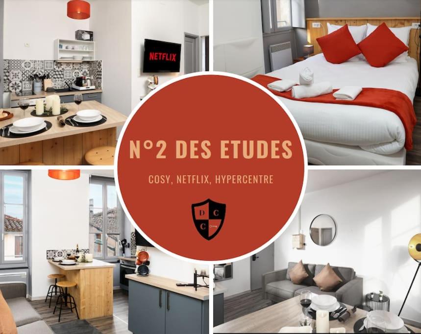a collage of pictures of a bedroom and a room with a bed at N2 des Études Cosy Hypercentre Wifi ConciergerieDameCarcas in Carcassonne