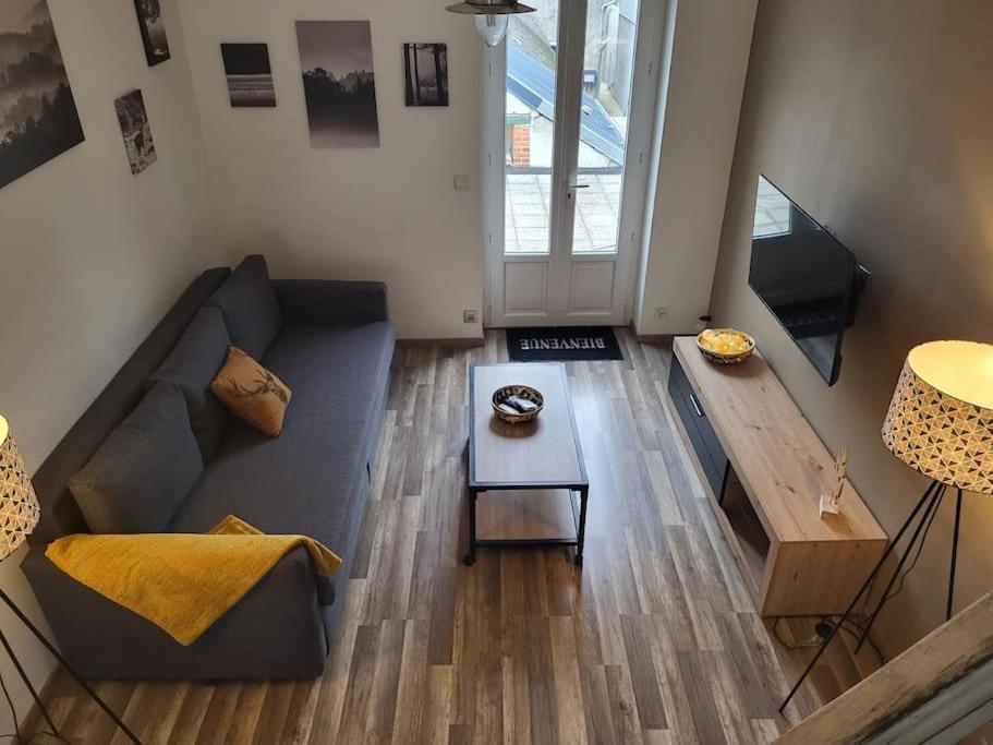 a living room with a couch and a table at Très bel appartement cosy en hyper centre in Romorantin