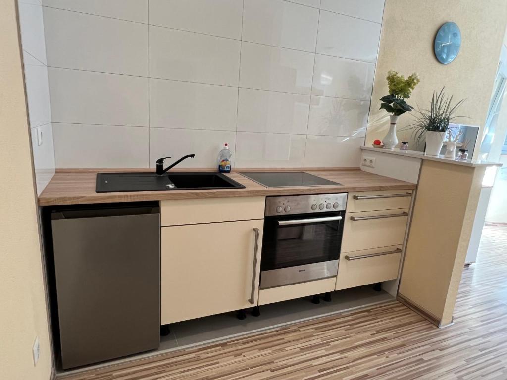 a kitchen with a sink and a stove at 1 Raumwohnung für 2 Gäste in Wehr