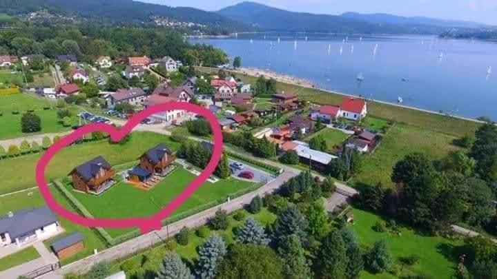 an aerial view of a house with a heart in the middle at Cztery Pory Roku - kominek, sauna, jacuzzi in Zarzecze