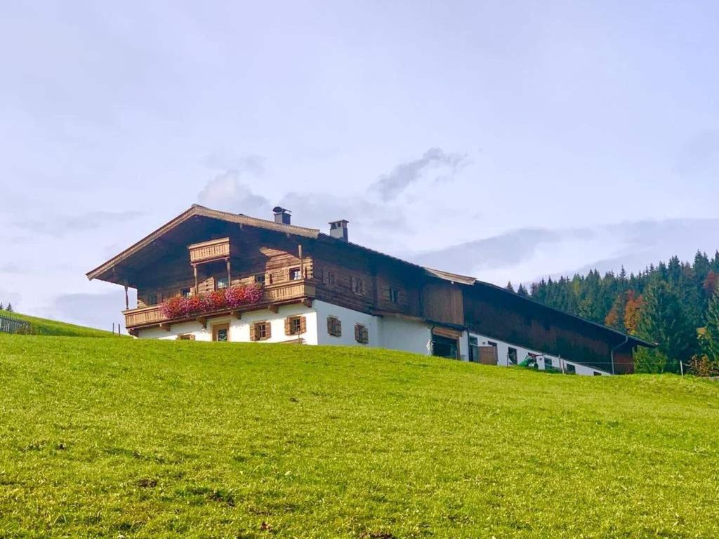 a house on top of a green hill at Cozy holiday home in Hochfilzen with mountain views in Hochfilzen