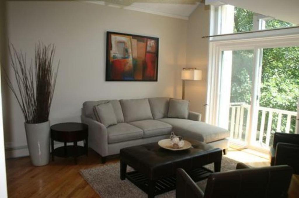 a living room with a couch and a table at Roscoe Village Guesthouse in Chicago