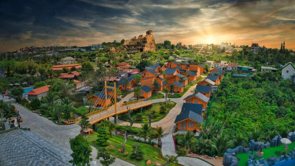 an overhead view of a city with a resort at Tea Resort in Bảo Lộc