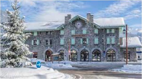 een groot stenen gebouw met een boom ervoor bij L'ALPIN in Bourg-Saint-Maurice