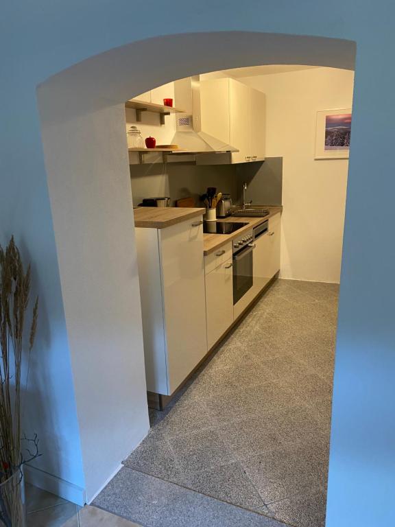 Kuchyň nebo kuchyňský kout v ubytování FeWo Ostrau, neues Bad, neue Küche, zentral, ruhig, Sandstein-Ferien, Terrasse