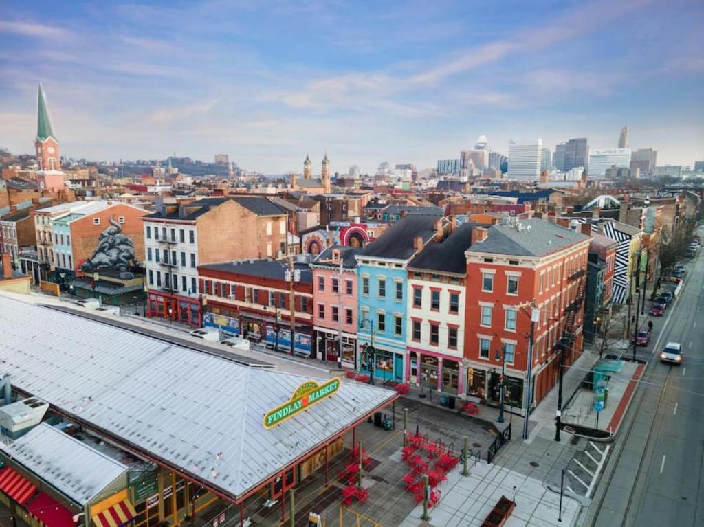 an aerial view of a city with buildings at Luxury 4-Bedroom Retreat in the Heart of Over the Rhine in Cincinnati