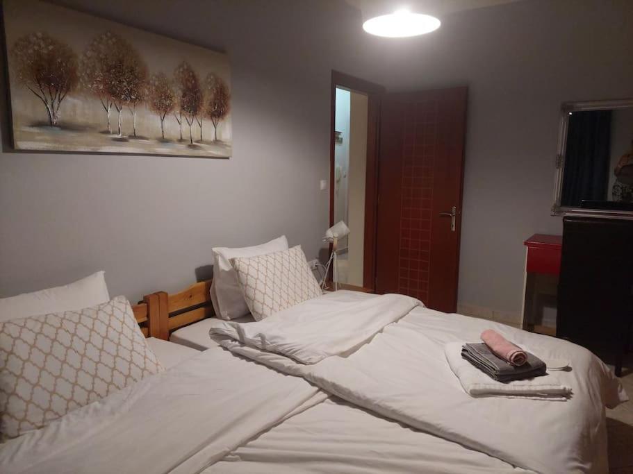 um quarto com uma cama e um quadro na parede em Ρετρό Κλινάρι em Xanthi