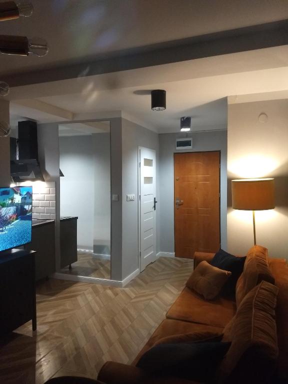 Televízia a/alebo spoločenská miestnosť v ubytovaní Tabago Studio 4 Katowice Superjednostka
