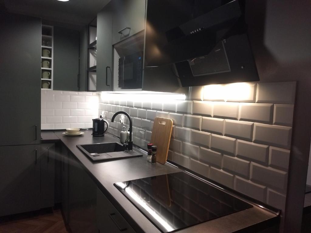 Kuchyňa alebo kuchynka v ubytovaní Tabago Studio 4 Katowice Superjednostka