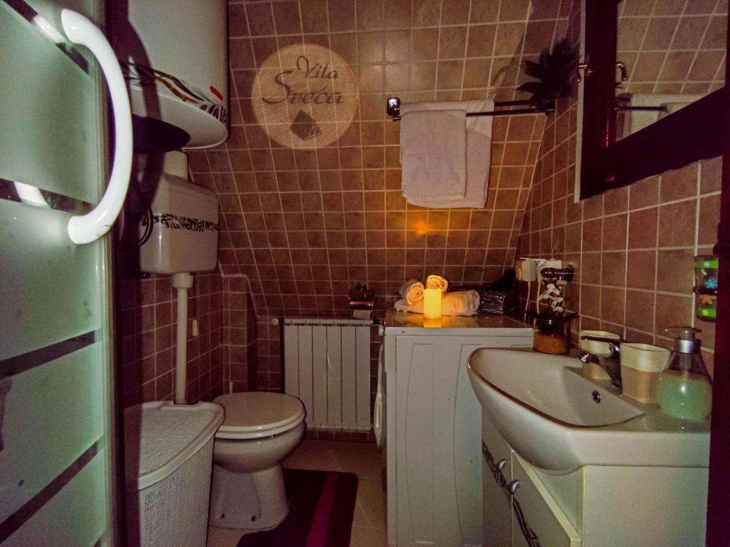 Vila Sreća - Kolašin في كولاسين: حمام صغير مع مرحاض ومغسلة