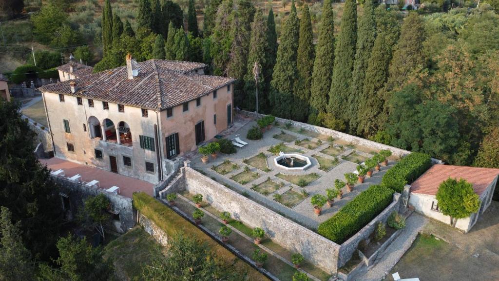 an aerial view of a house with a garden at Villa Sardi Luxury House in Lucca