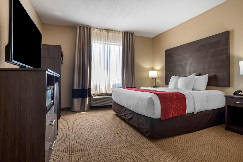 モービルにあるComfort Suites Mobile West Tillmans Cornerのベッドと薄型テレビがあるホテルの部屋