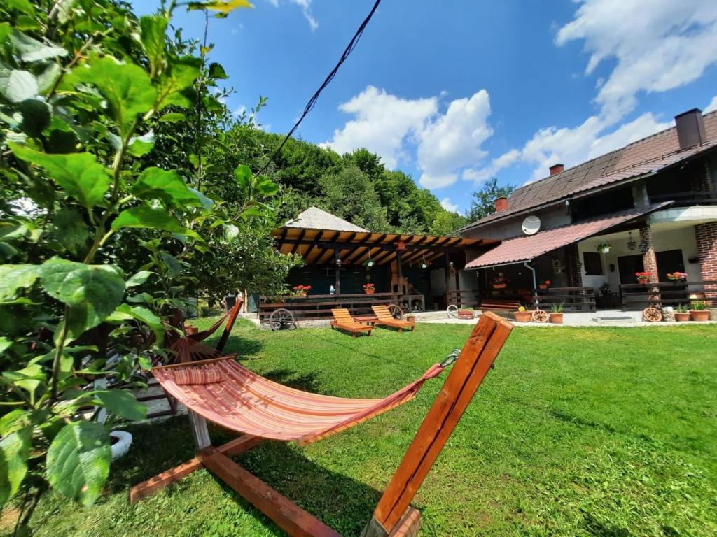a hammock in the yard of a house at Cabana Ana in Vadu Moţilor