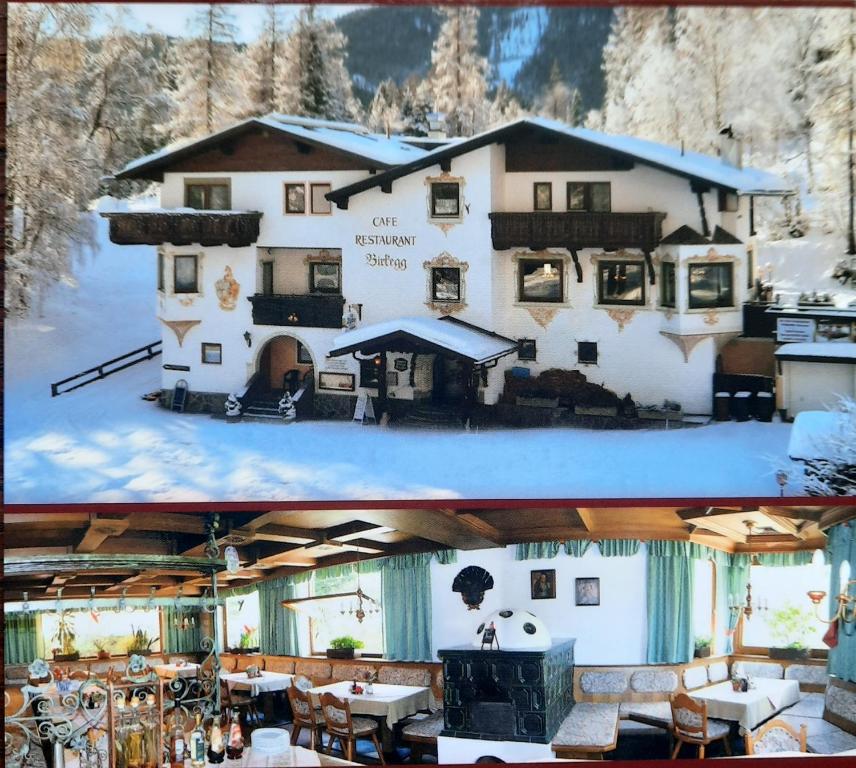dos fotos de una casa en la nieve en Landgasthaus Birkegg, en Leutasch