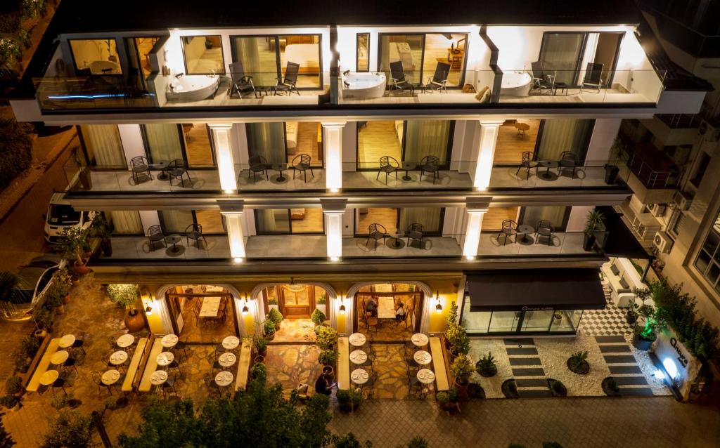 an aerial view of a building at night at Ansira Fethiye in Fethiye