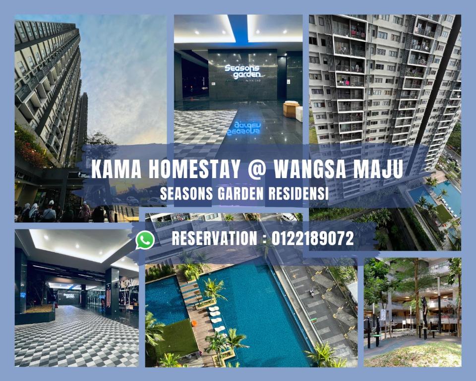 een collage van foto's van een gebouw en een zwembad bij Kama Homestay @Wangsa Maju in Kuala Lumpur