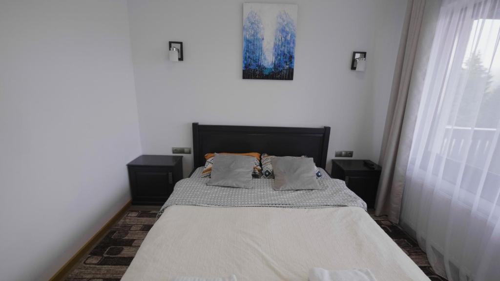 Postel nebo postele na pokoji v ubytování Aqualina Colibita - pe malul lacului