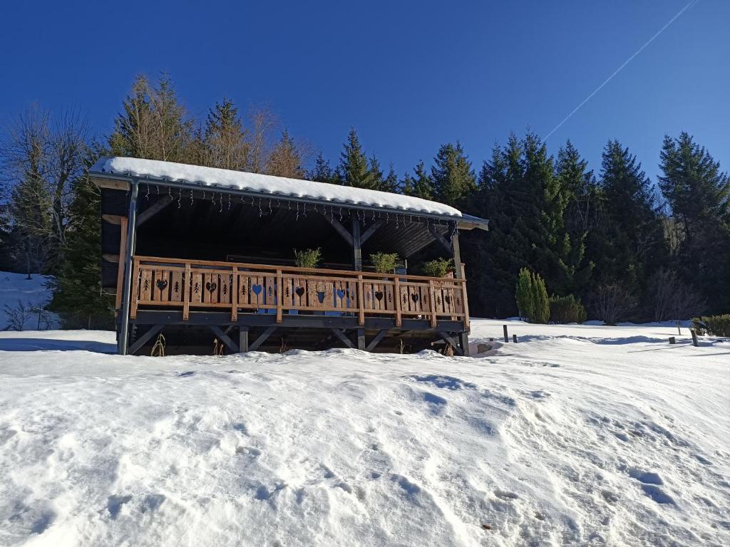Chalet neuf avec jacuzzi privé, vue imprenable sur Massif des Vosges v zimě