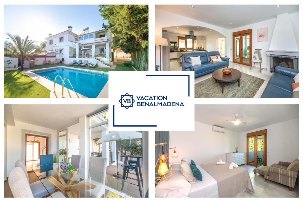een collage van foto's van een huis bij VB Guadalmedina 4BDR Renewed Villa in Benalmádena