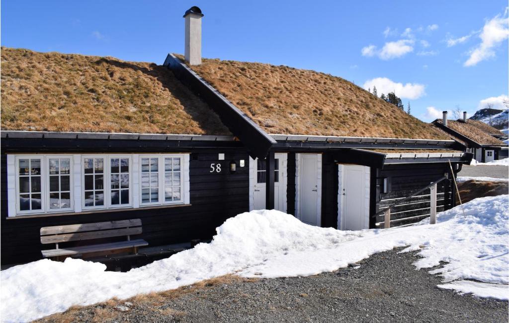 una casa con un tetto in erba con la neve intorno di Cozy Home In Rjukan With House A Mountain View a Rjukan