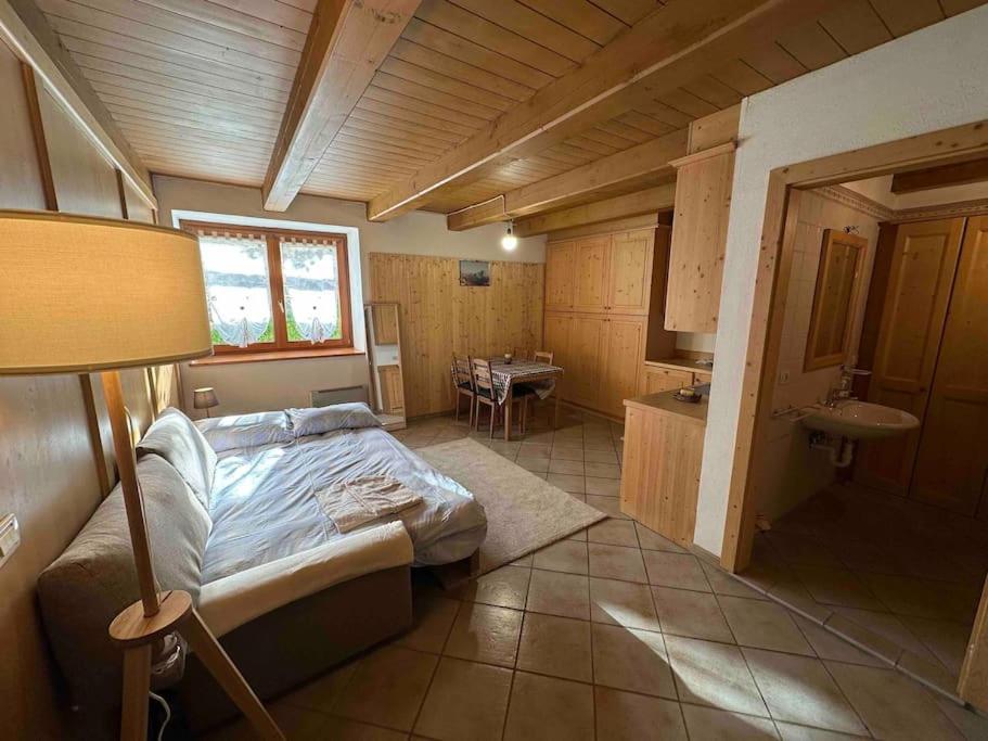 a bedroom with a bed and a sink in it at Tabia studio - Colle Santa Lucia in Villagrande