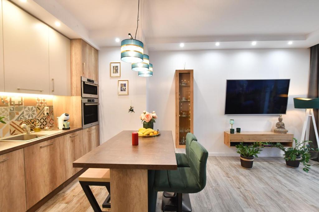 Televízia a/alebo spoločenská miestnosť v ubytovaní Green Penthouse