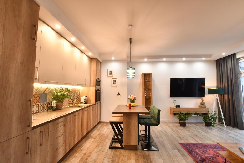 Televízia a/alebo spoločenská miestnosť v ubytovaní Green Penthouse