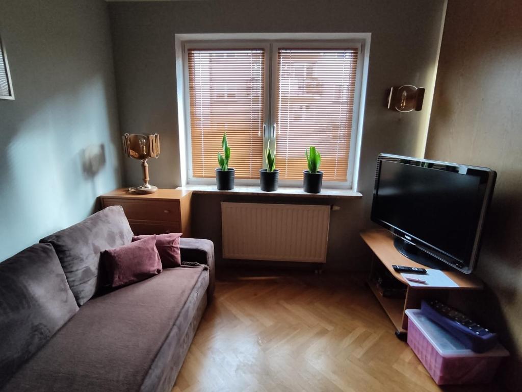 Televízia a/alebo spoločenská miestnosť v ubytovaní Classic Apartament Metro Kabaty
