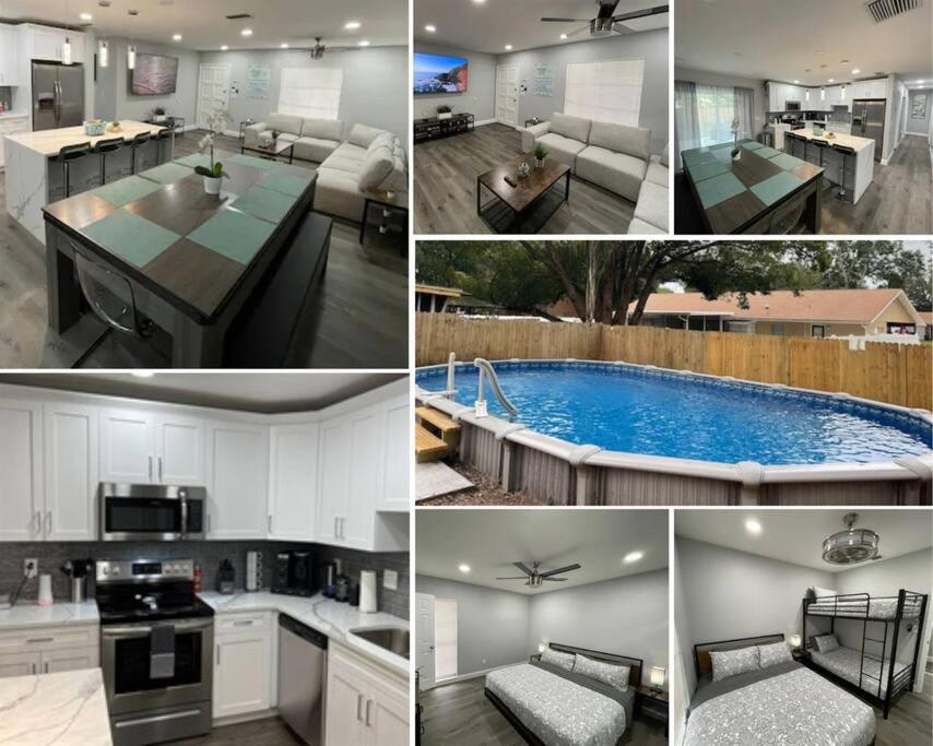 un collage de fotos de una cocina y una piscina en Breathtaking & Renovated Tampa Heated Pool House, en Tampa