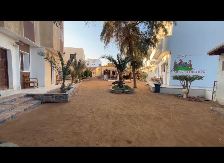 a courtyard with palm trees and buildings in a town at Oasis Fighting Kangaroo in Dahab