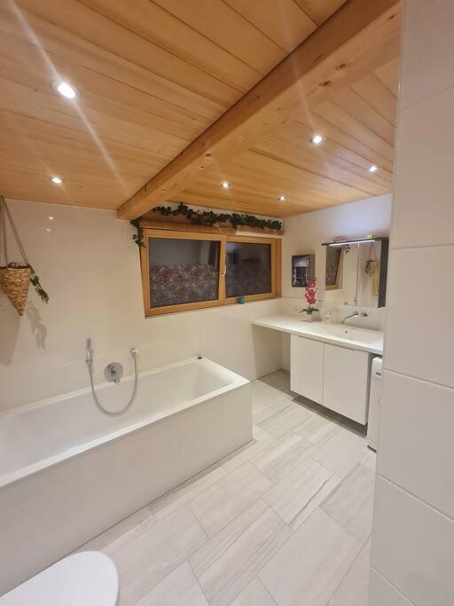 Koupelna v ubytování Großzügige Ferienwohnung am Skigebiet Bödele mit Rheintalblick